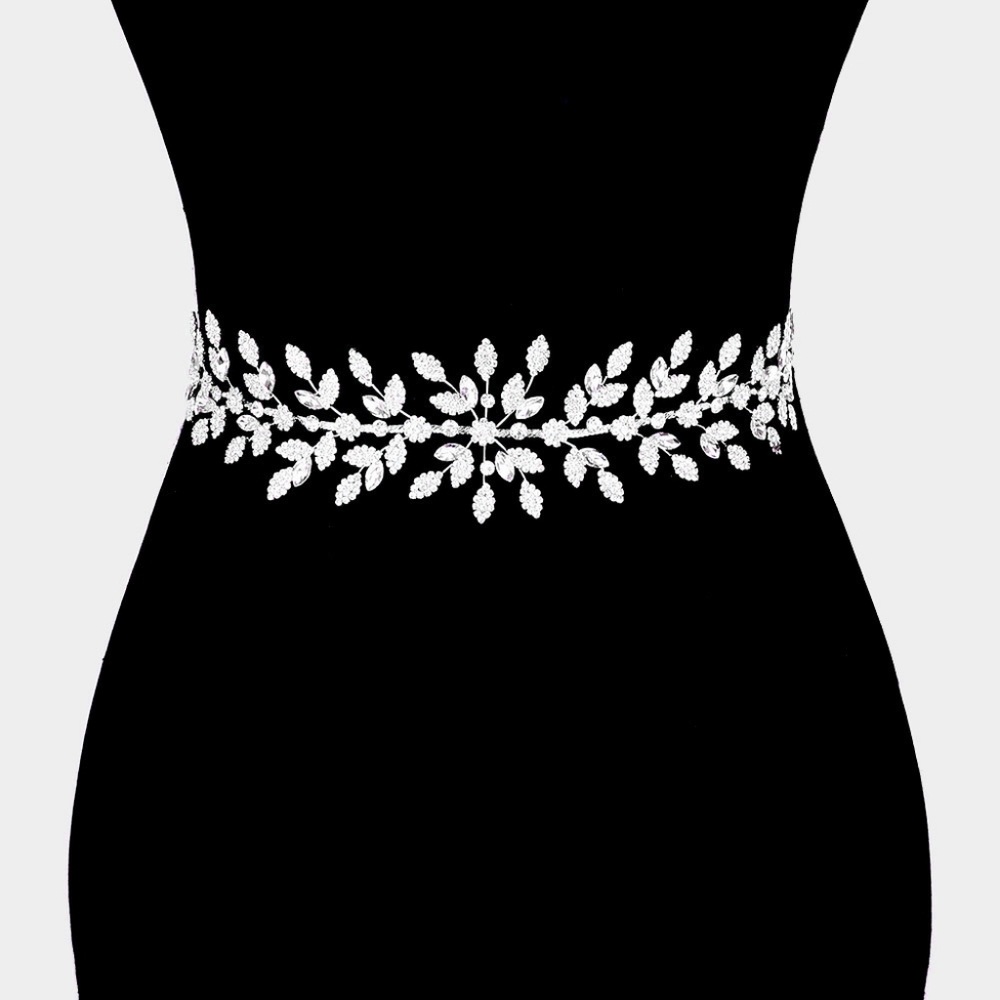 Silver Marquise Crystal Bridal Belt Flower Sash Wedding Ribbon Rhinestone